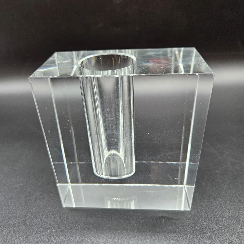 Vintage MCM Clear Crystal Block Bud Vase Heavy Minimalist Propagation Decor